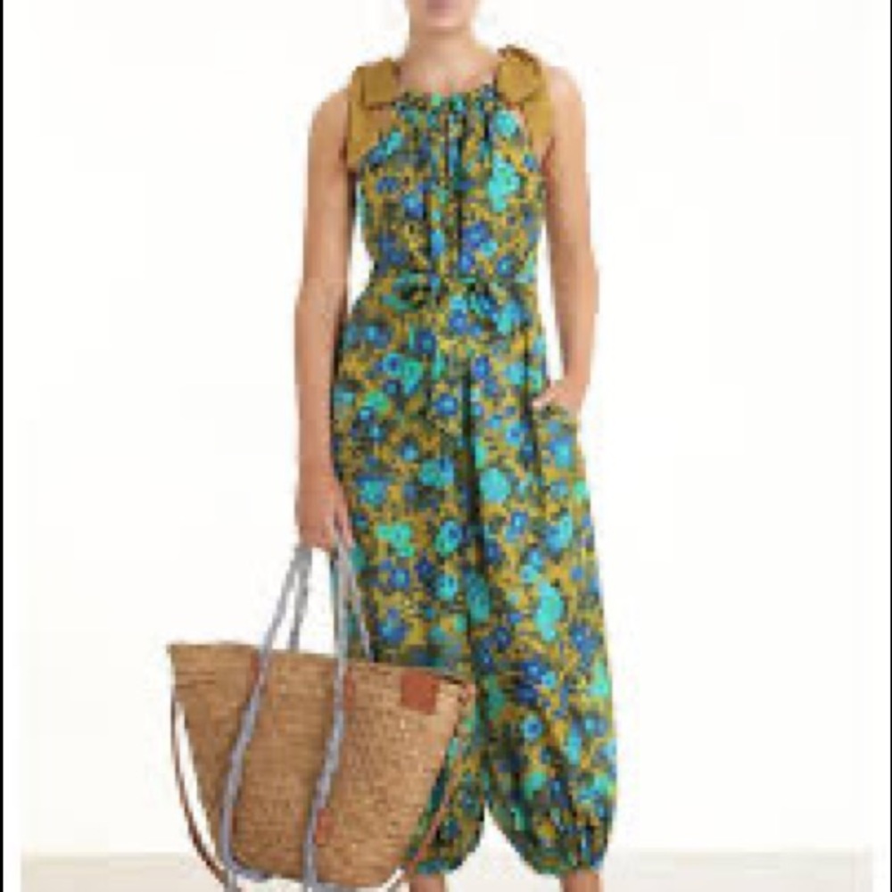 Zimmermann Estelle Tie Tan blue green floral silk jumpsuit